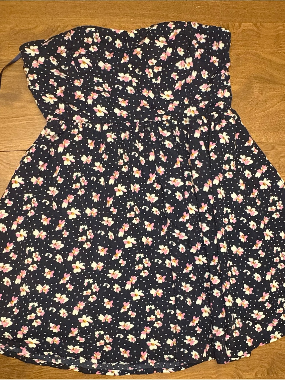 Lucca Couture Navy Floral Strapless Mini with Pink and Cream Blooms